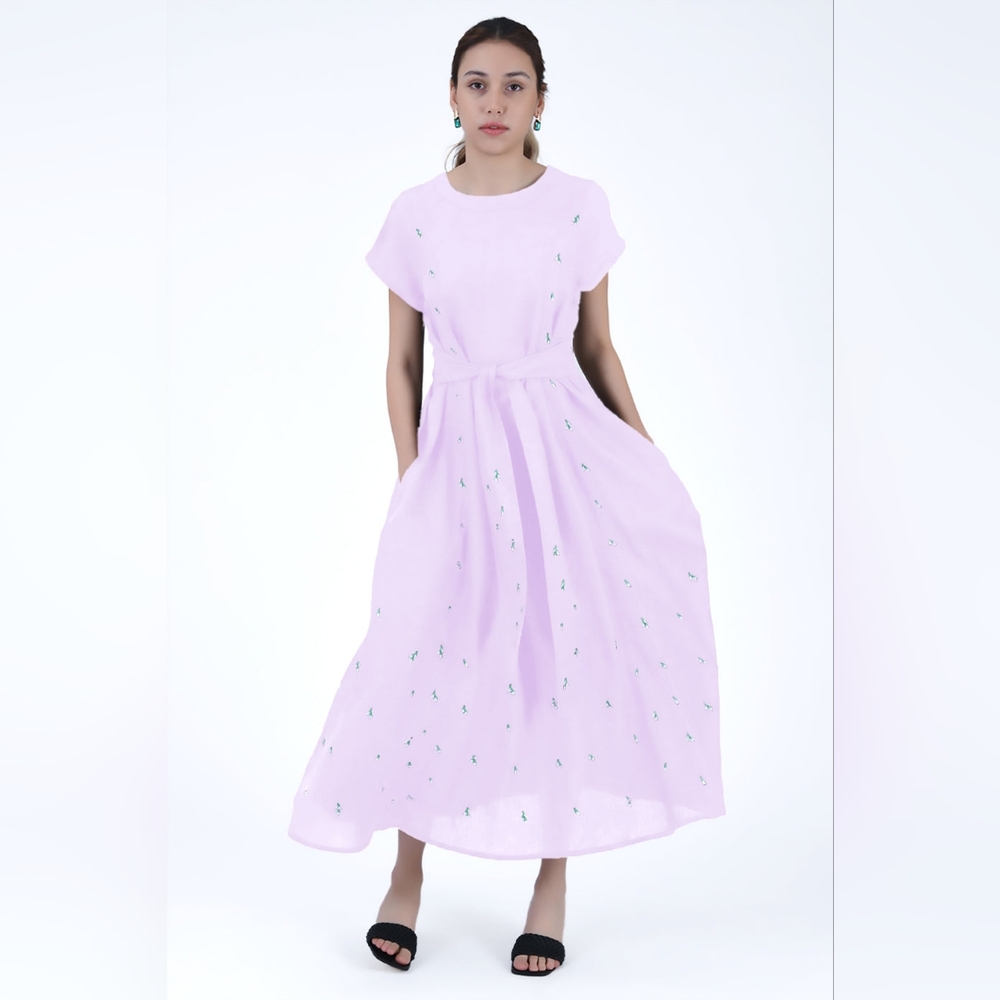 Fanm Mon 100% Linen Lilac Zambak Dress